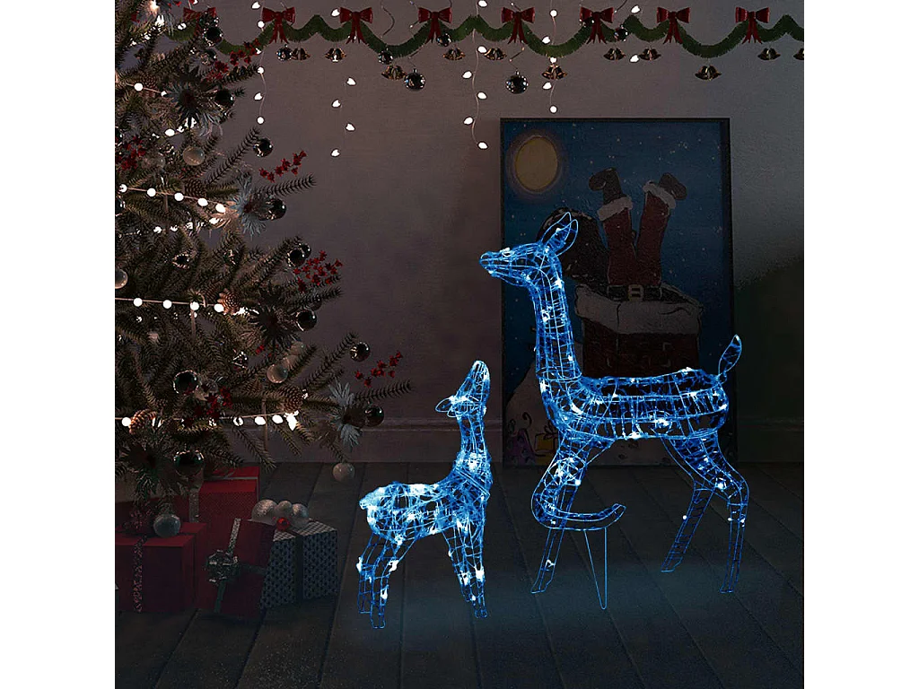 Decoración familiar de renos Acrílico 160 LED azul