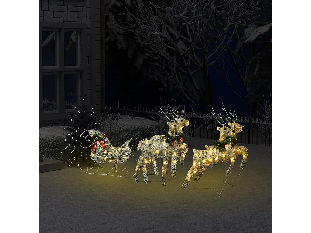 Decorazione natalizia Renna con slitta 100 LED da esterno Oro