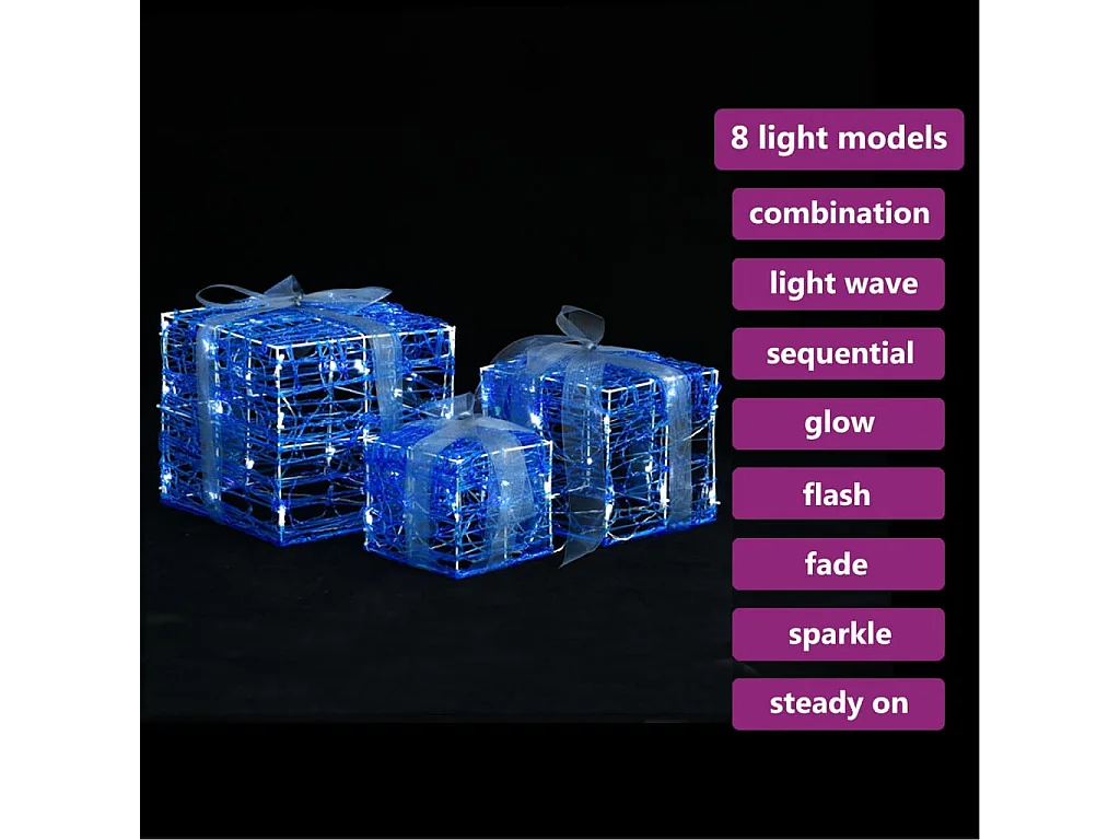 Caixas Decorativas de Natal 3 unidades Acrílico Branco Frio