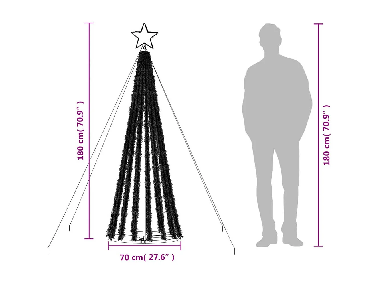 Árbol de Navidad luminoso cónico 275 LED blanco cálido 180 cm