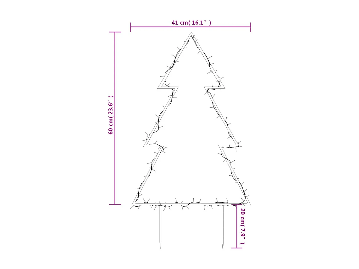 Décoration lumineuse arbre de Noël avec piquets 80 LED 60 cm