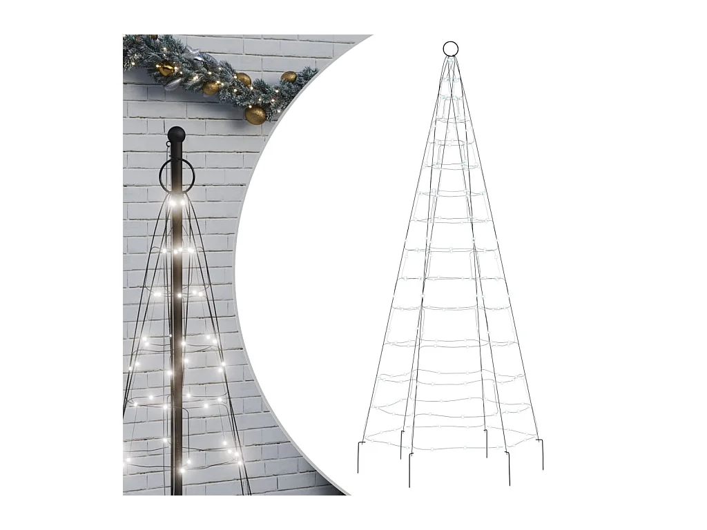 Beleuchteter Weihnachtsbaum am Fahnenmast 200 LED weiß 180 cm