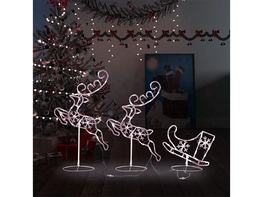 Reno/trineo Flying Christmas Acrílico 260x21x87cm Blanco cálido