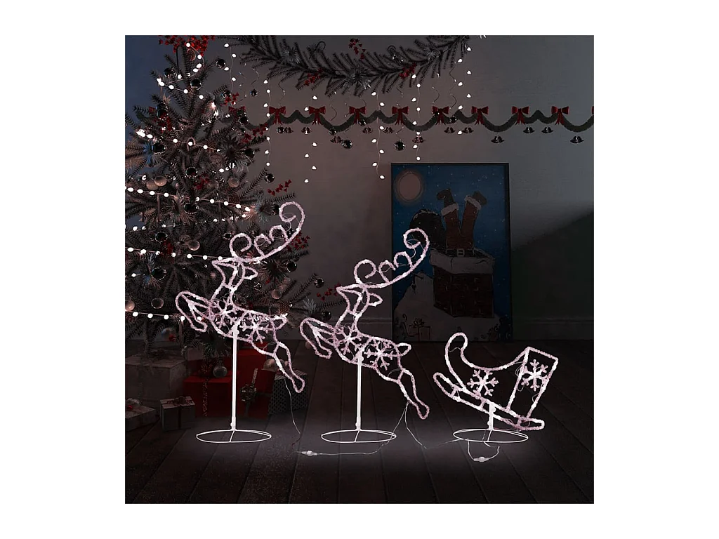 Renne/slitte volanti natalizie Acrilico 260x21x87 cm Bianco caldo