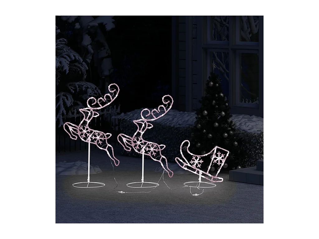 Rentiere/Schlitten Flying Christmas Acryl 260x21x87cm Warmweiß