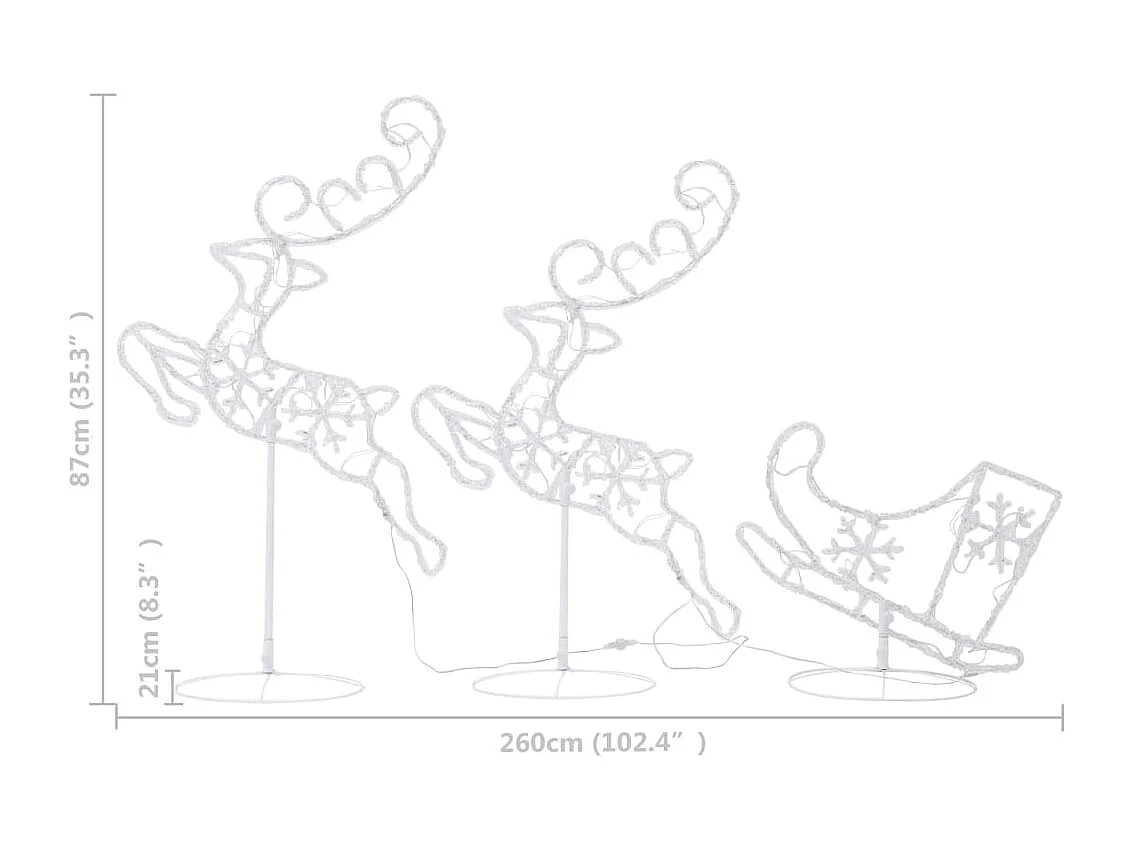 Renne/slitte volanti natalizie Acrilico 260x21x87 cm Bianco caldo