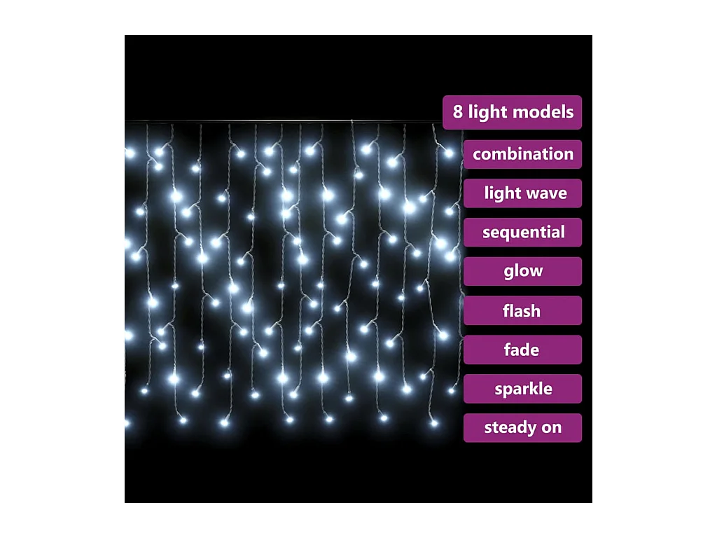 LED-Lichtervorhang Eiswürfel 10m 400LED Kaltweiß 8 Funktionen