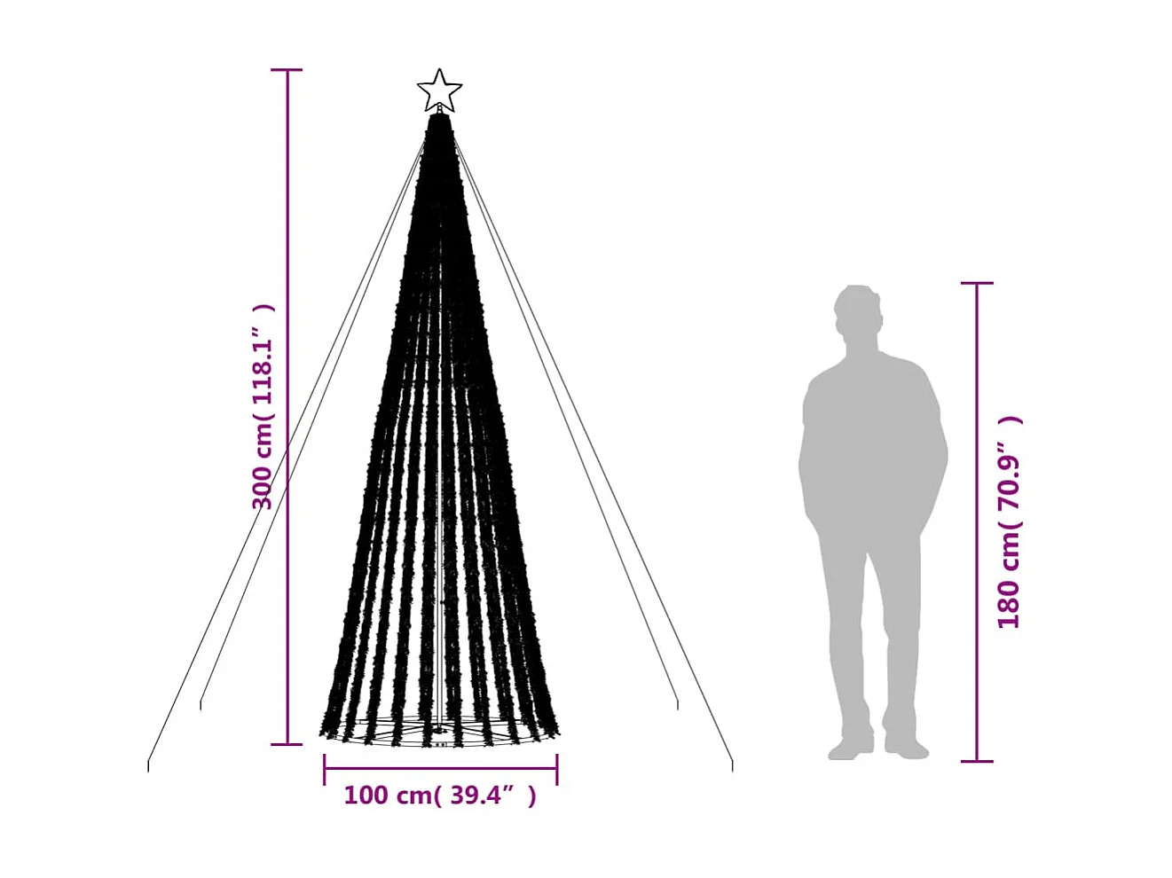 Albero di Natale conico luminoso 688 LED blu 300 cm