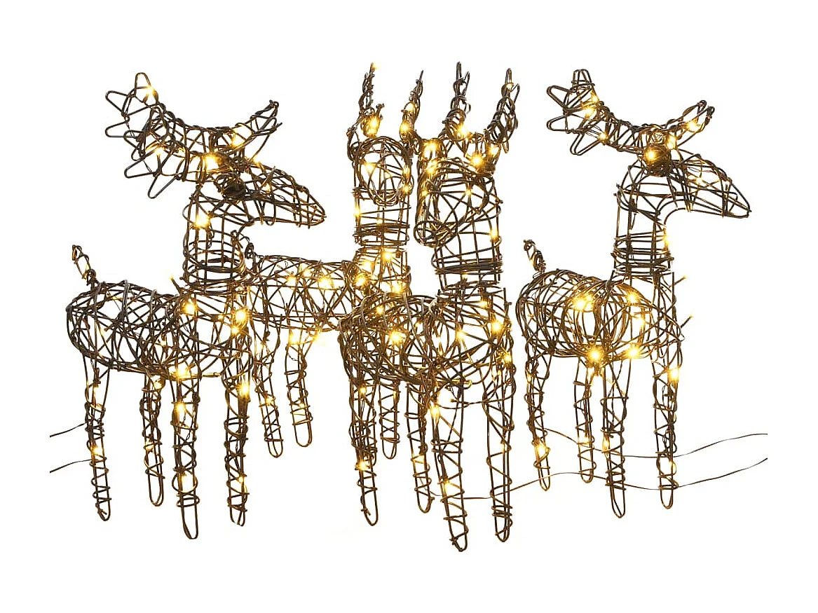 Decorazioni natalizie 4 pezzi renne 160 LED in rattan bianco caldo