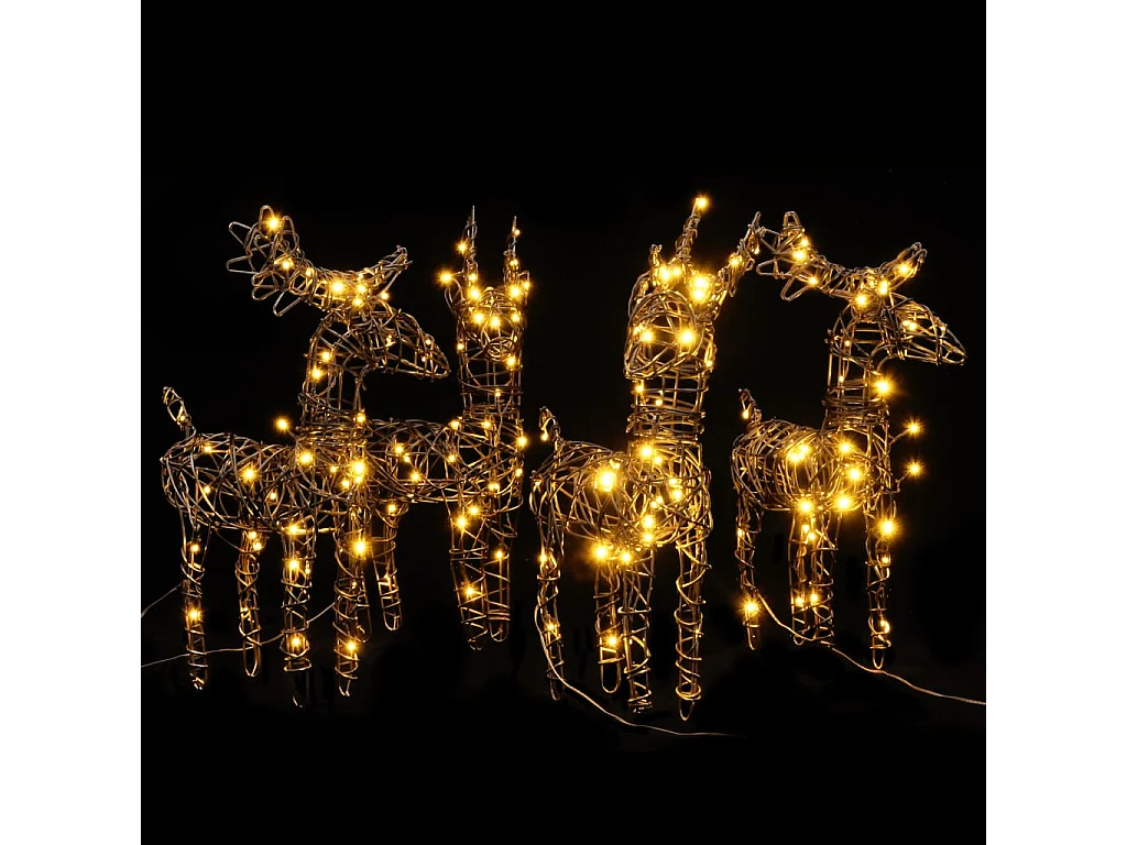 Decorazioni natalizie 4 pezzi renne 160 LED in rattan bianco caldo