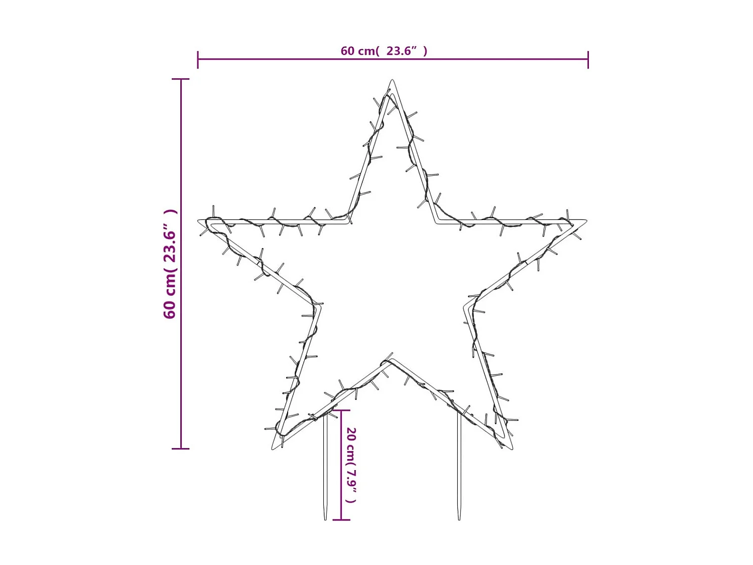 Decorazione luminosa stella di Natale con 80 picchetti LED 60 cm