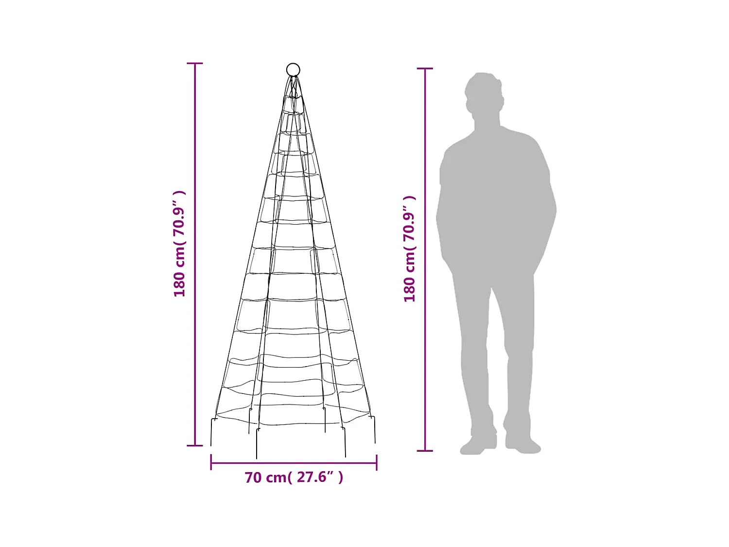 Beleuchteter Weihnachtsbaum am Fahnenmast 200 LED weiß 180 cm