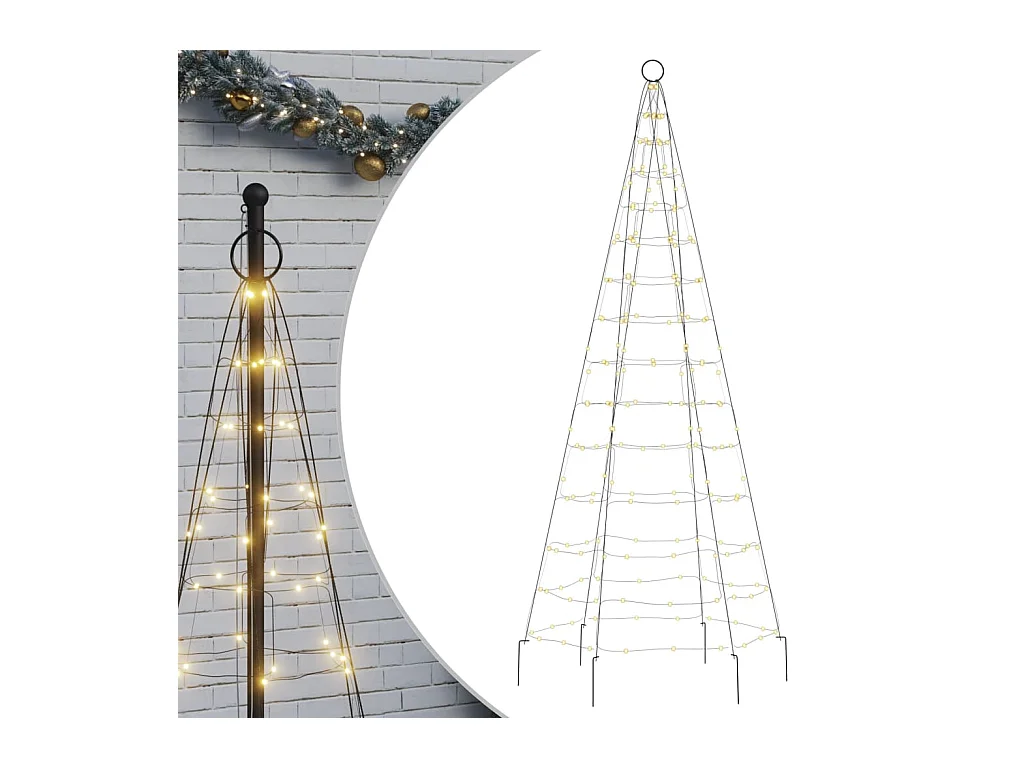 Beleuchteter Weihnachtsbaum am Fahnenmast 200 LED weiß 180 cm