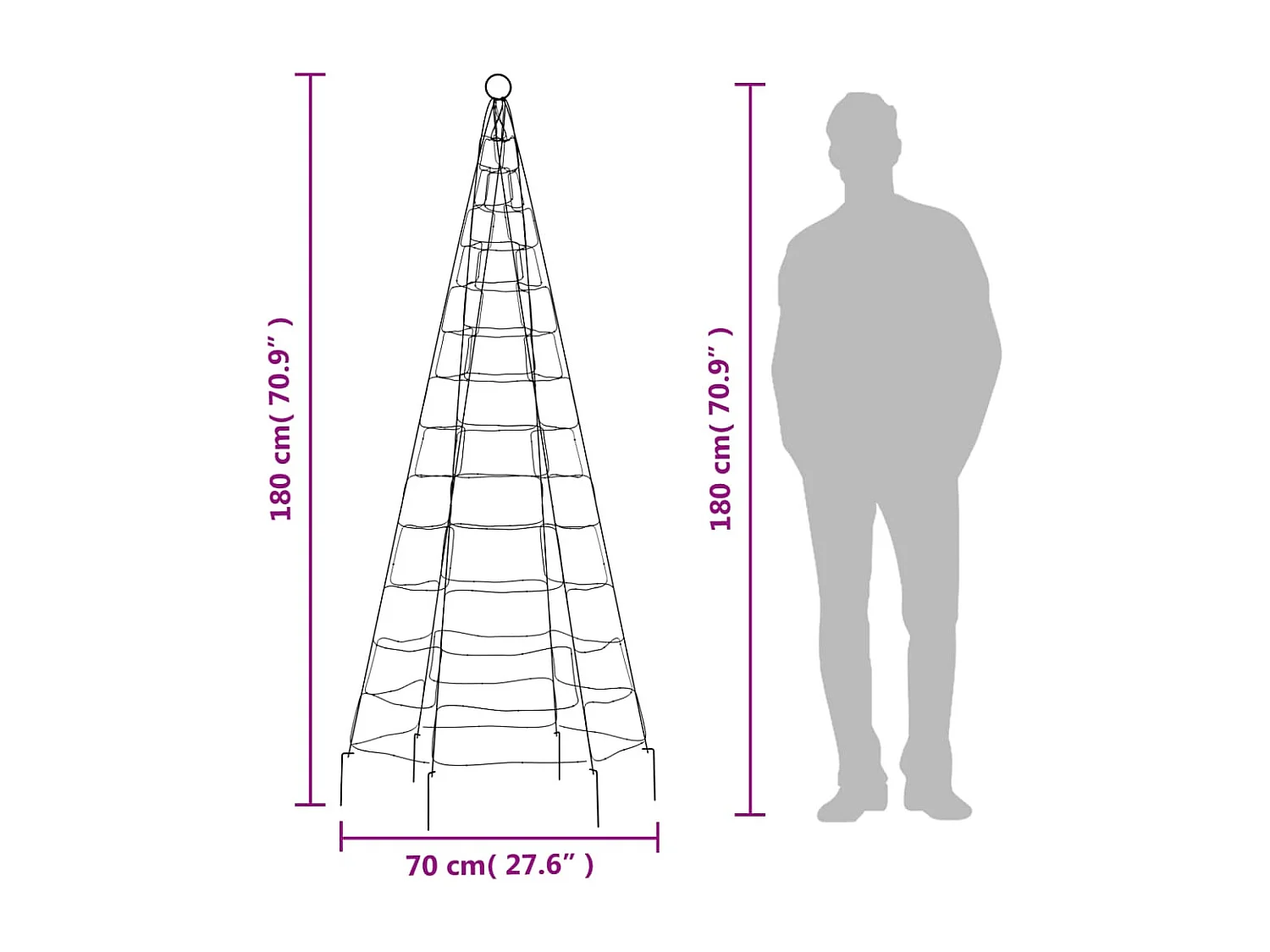 Albero di Natale illuminato su asta portabandiera 200 LED bianchi 180 cm