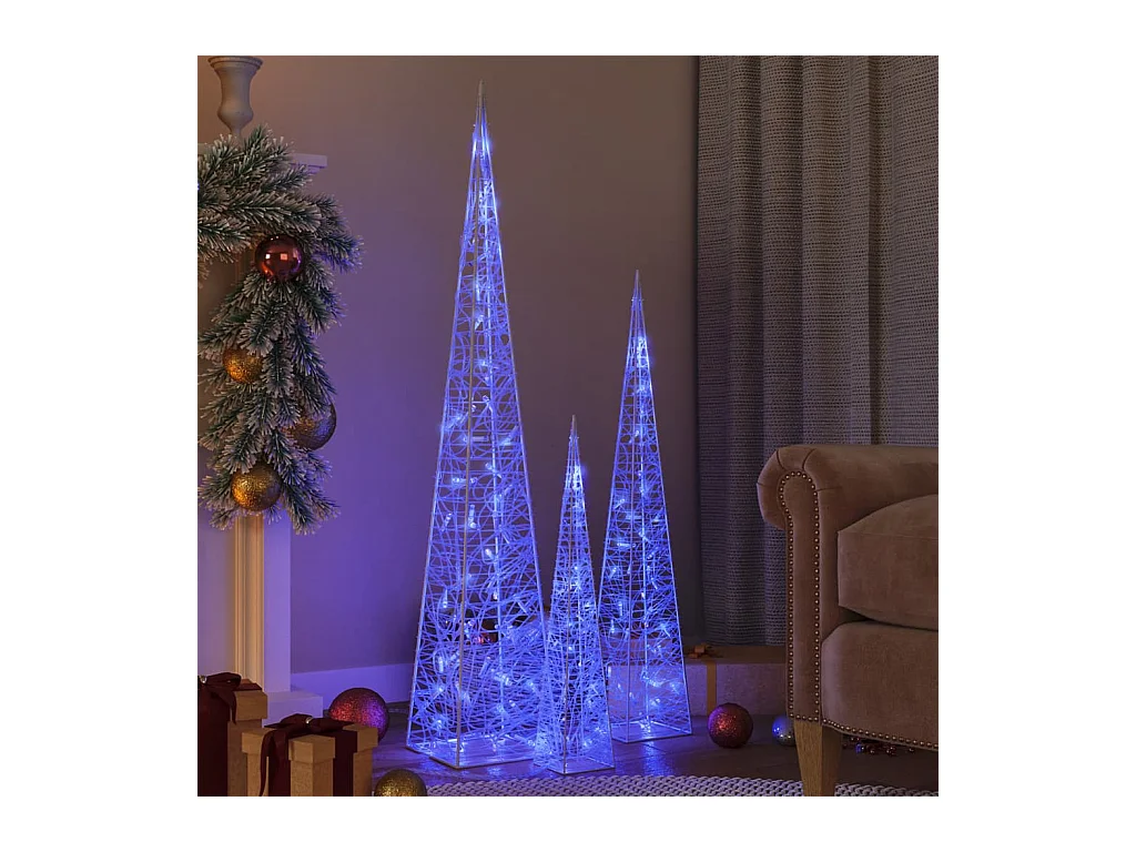 Jeu de cônes lumineux à LED Acrylique Bleu 60/90/120 cm