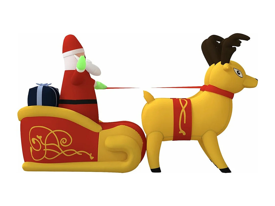 Decoración inflable LED Papá Noel y renos 130 cm