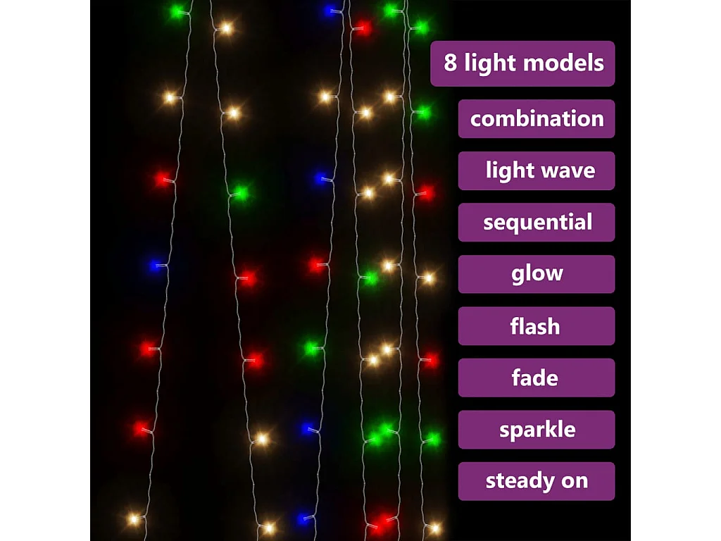 Cortinas de luz LED 3x3 m 300 LED Multicolor 8 funciones