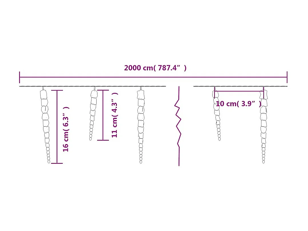 Guirnalda navideña de luces de carámbano 200 LED blanco acrílico PVC