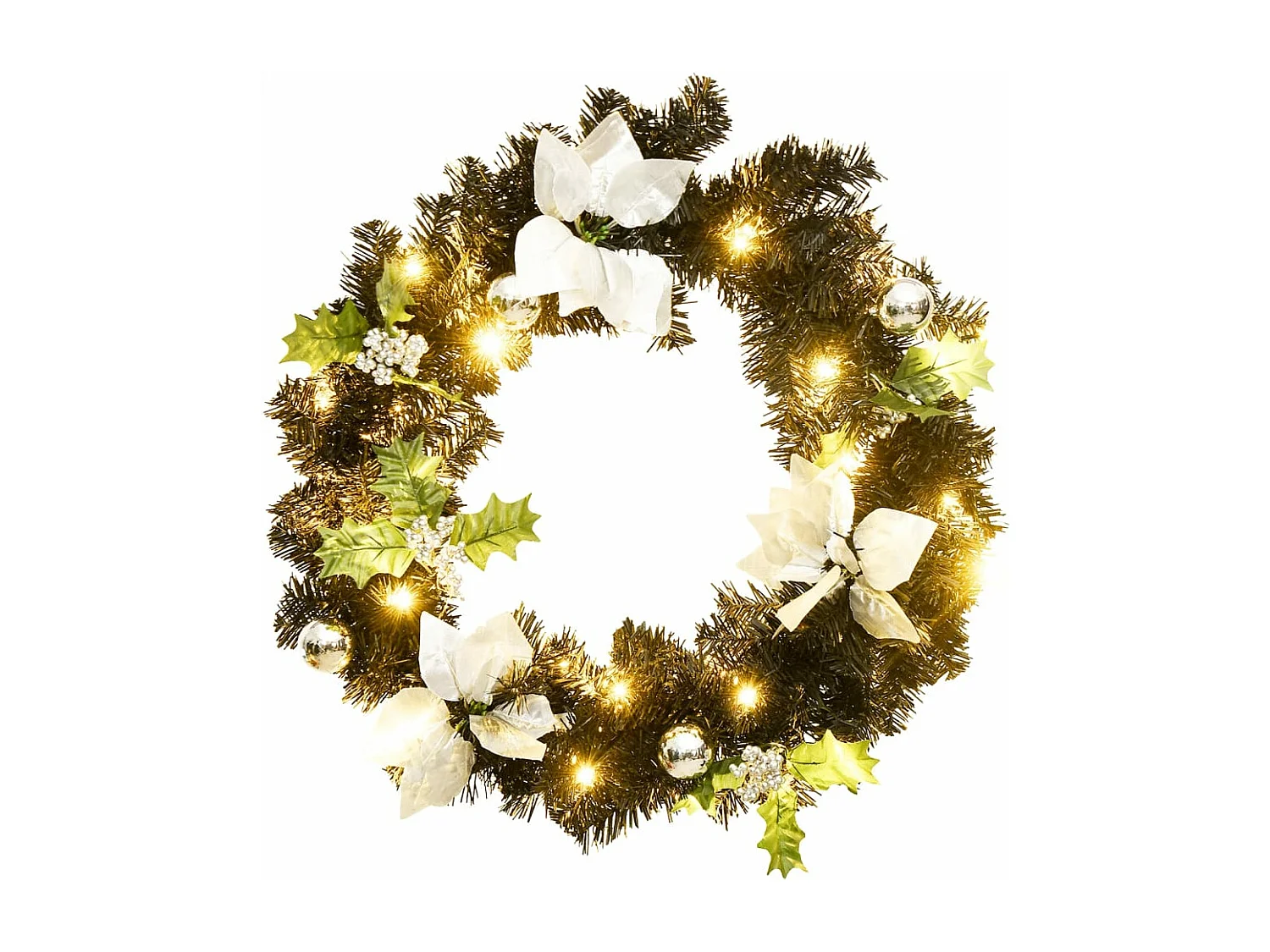 Kerstkrans met LED-verlichting Zwart 60 cm PVC