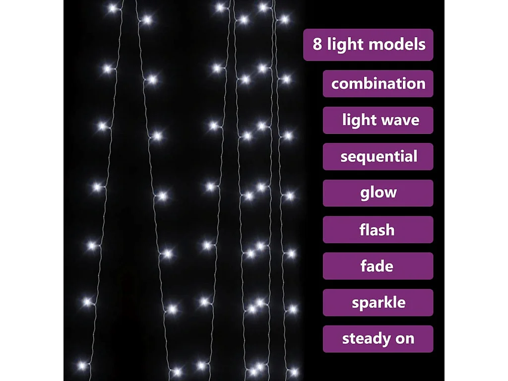 Cortinas de luz LED 3x3 m 300 LED Blanco frío 8 funciones