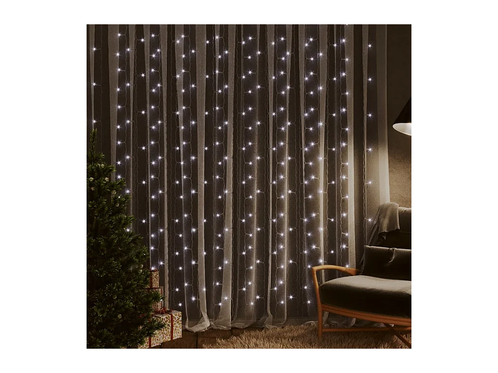 Rideaux lumineux à LED 3x3 m 300 LED Blanc froid 8 fonctions