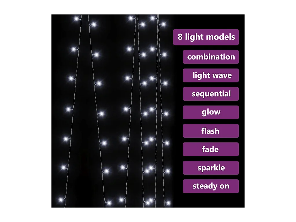 Rideaux lumineux à LED 3x3 m 300 LED Blanc froid 8 fonctions