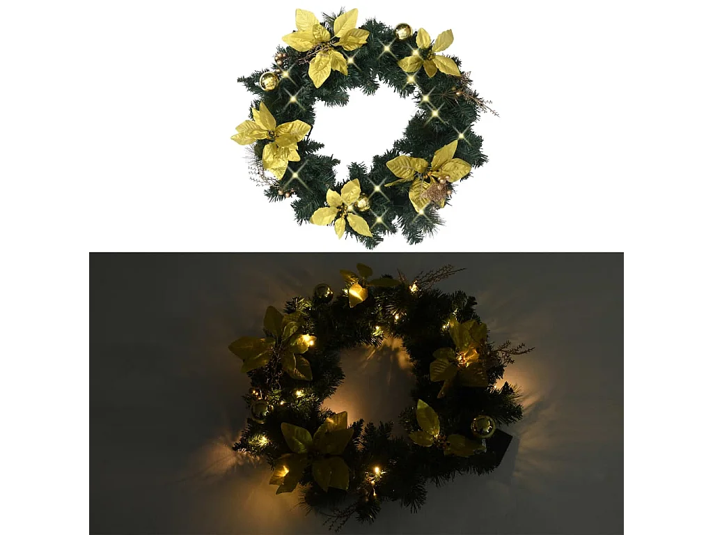 Kerstkrans met groene LED-lampjes 60 cm PVC