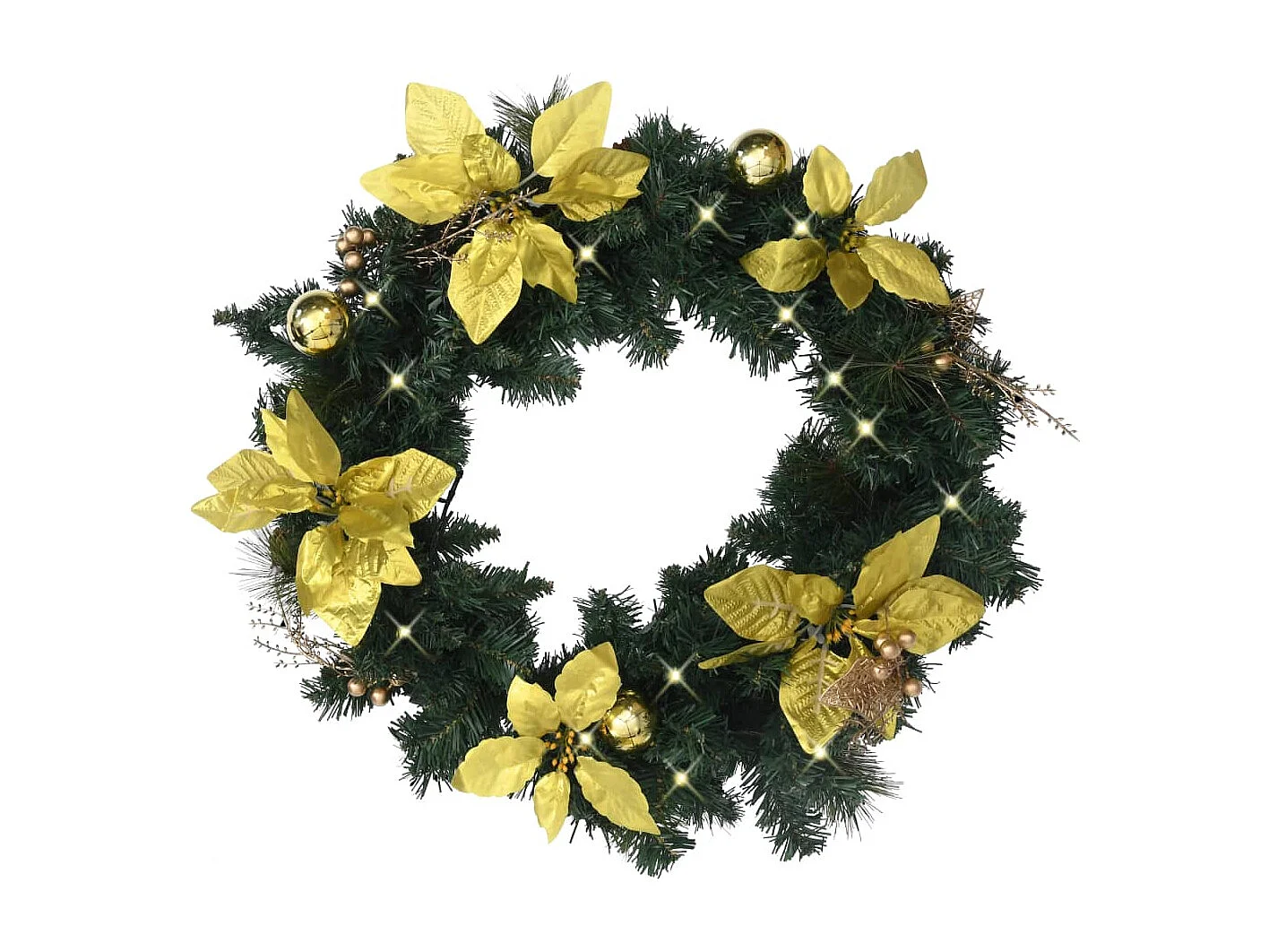 Couronne de Noël avec lumières LED vert 60 cm PVC