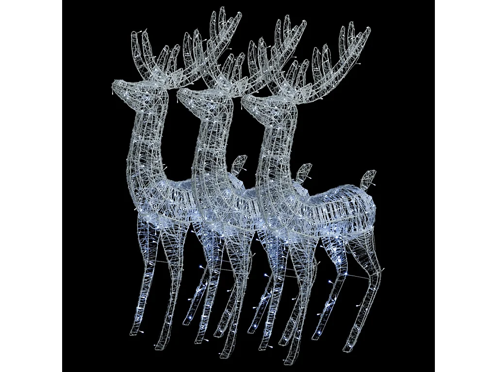Rennes de Noël XXL Acrylique 250 LED 3 pcs 180 cm Blanc froid
