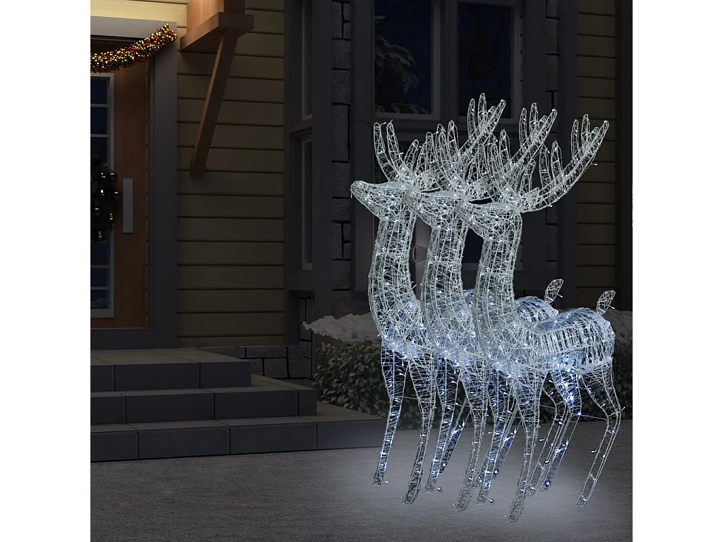 Rennes de Noël XXL Acrylique 250 LED 3 pcs 180 cm Blanc froid