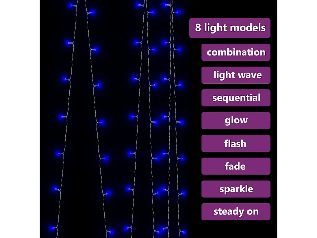 Cortinas de luz LED 3x3 m 300 LED Azul 8 funciones