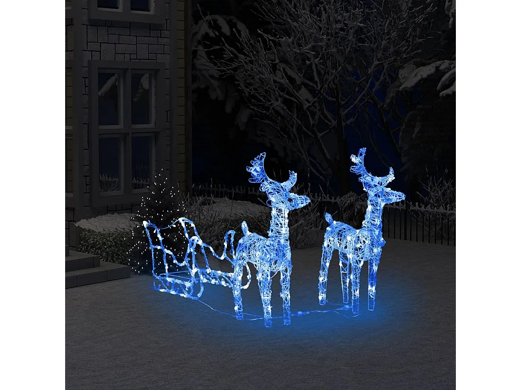 Décoration de Noël Rennes et traîneau 160 LED 130 cm Acrylique