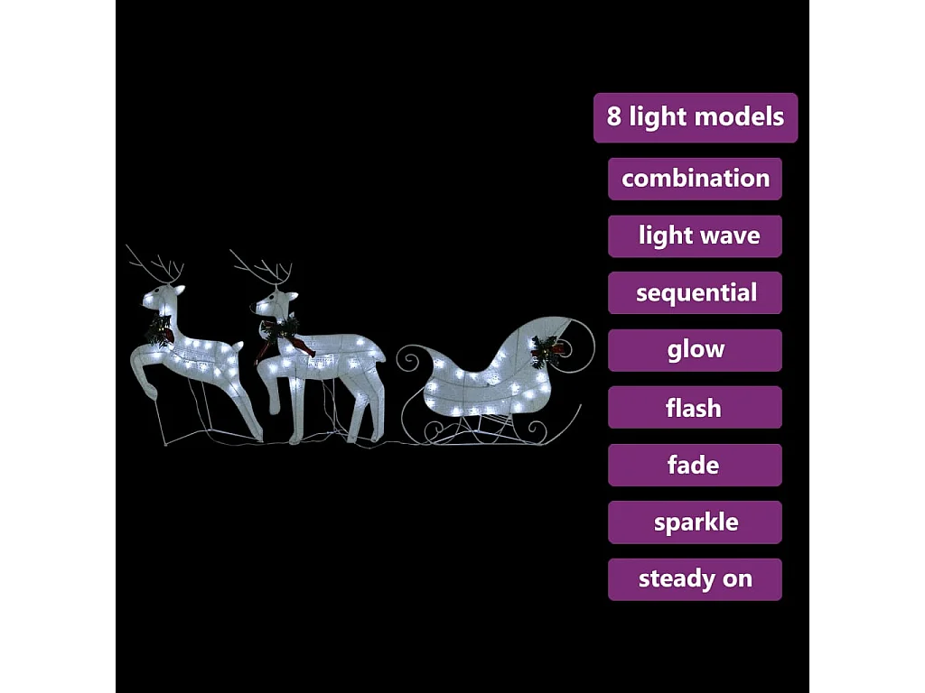 Decorazione natalizia Renna e slitta 60 LED da esterno Bianco
