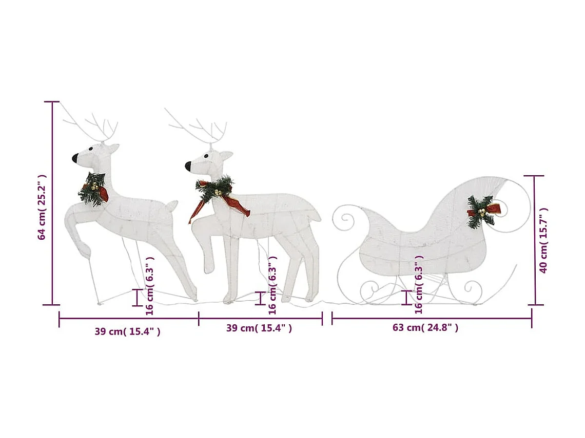 Decorazione natalizia Renna e slitta 60 LED da esterno Bianco