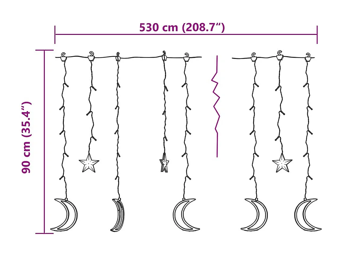 Luzes de corda estrela e lua com controle remoto 345 LEDs