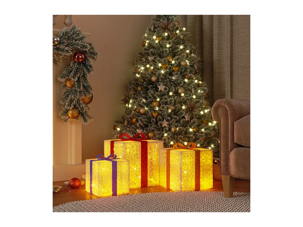 Scatole natalizie luminose 3 pz. 64 LED bianco caldo