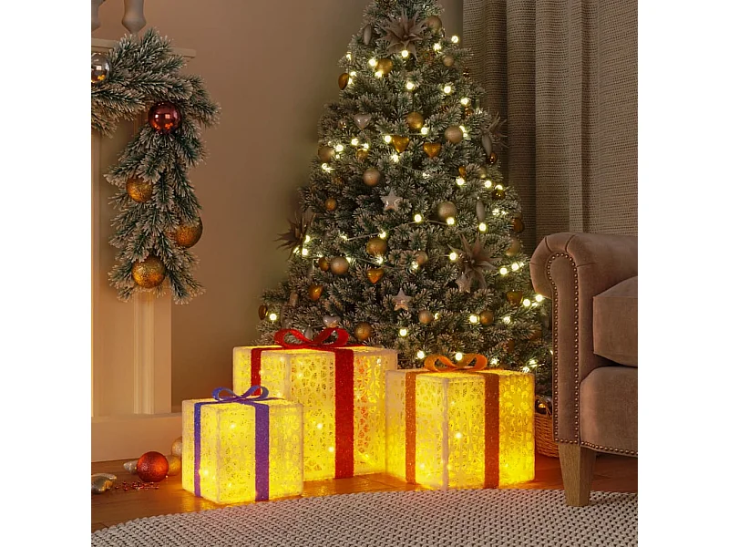 Boîtes de Noël lumineuses 3 pcs 64 LED blanc chaud