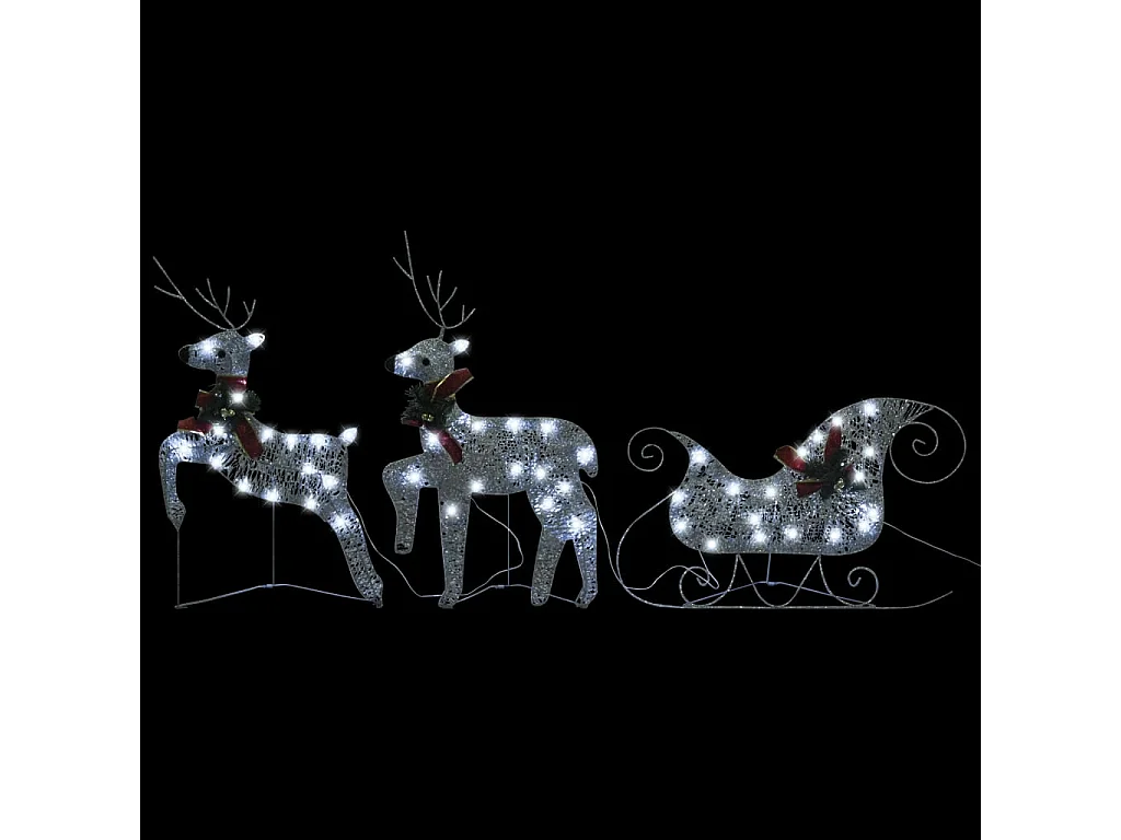 Decorazione natalizia Renna e slitta 60 LED da esterno Argento