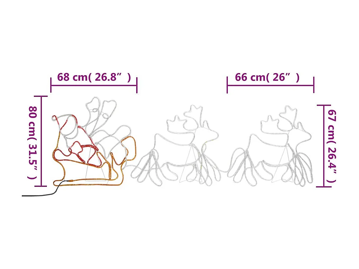 Cordon lumineux de Noël 6 Rennes XXL et traîneau 2160 LED 7 m