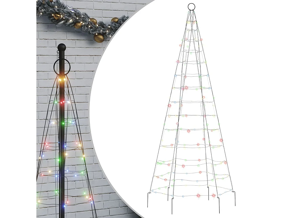 Arbre de Noël lumineux sur mât de drapeau 200 LED coloré 180 cm