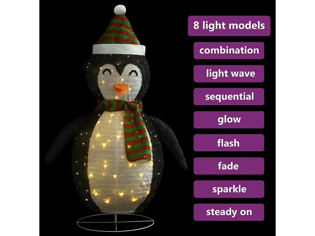 Décoration de Noël pingouin à LED Tissu de luxe 120 cm
