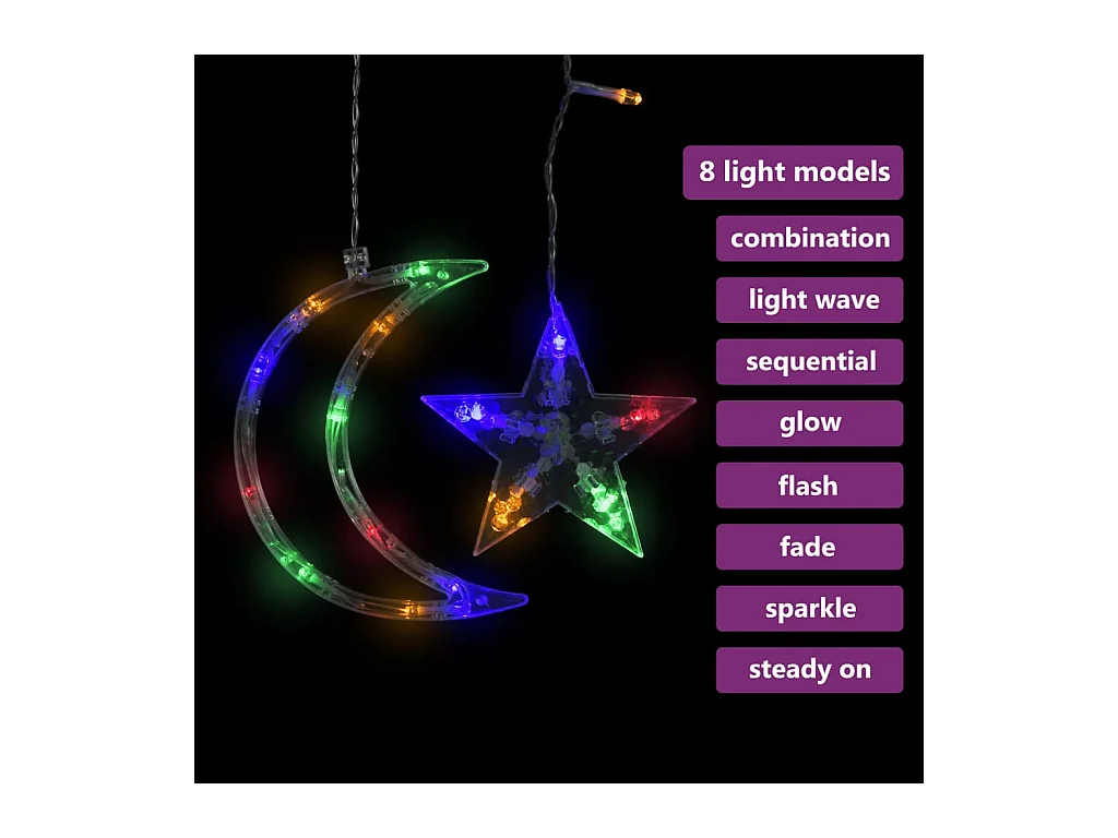 Fio de luz da estrela e da lua com controle remoto 138 LED