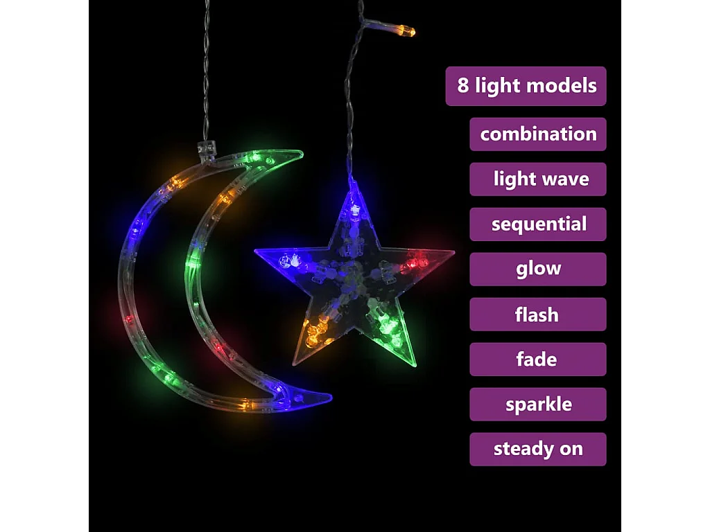 Guirlande lumineuse étoile et lune avec télécommande 138 LED