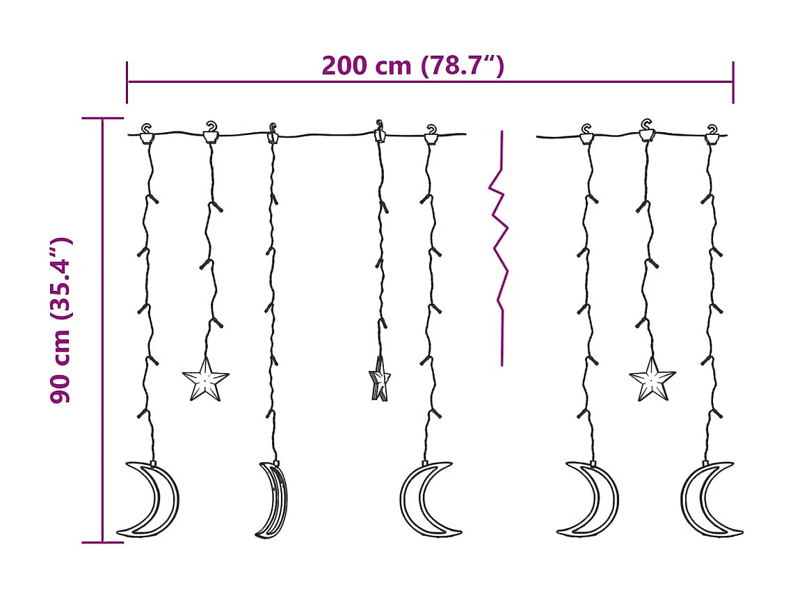 Guirlande lumineuse étoile et lune avec télécommande 138 LED