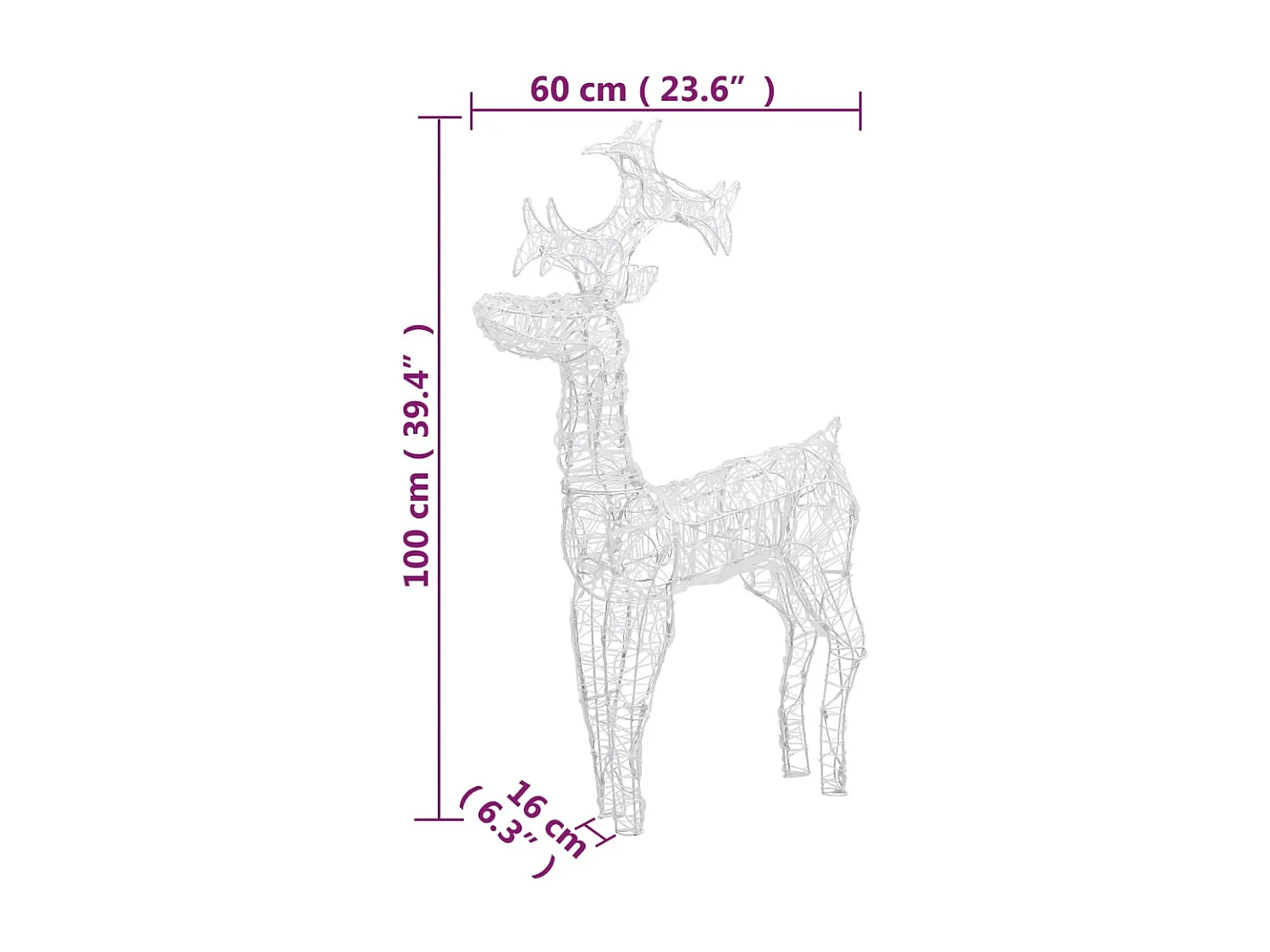Decorazioni natalizie Renna 3 pz 60x16x100 cm Acrilico