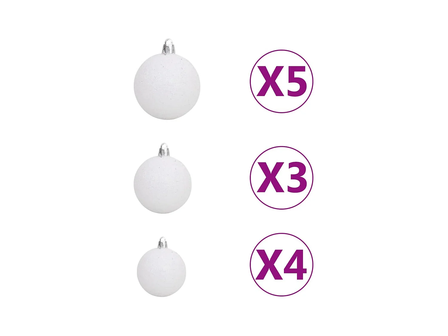 Set palline di Natale con piccone e 150 LED 61 pz. Bianche e grigie