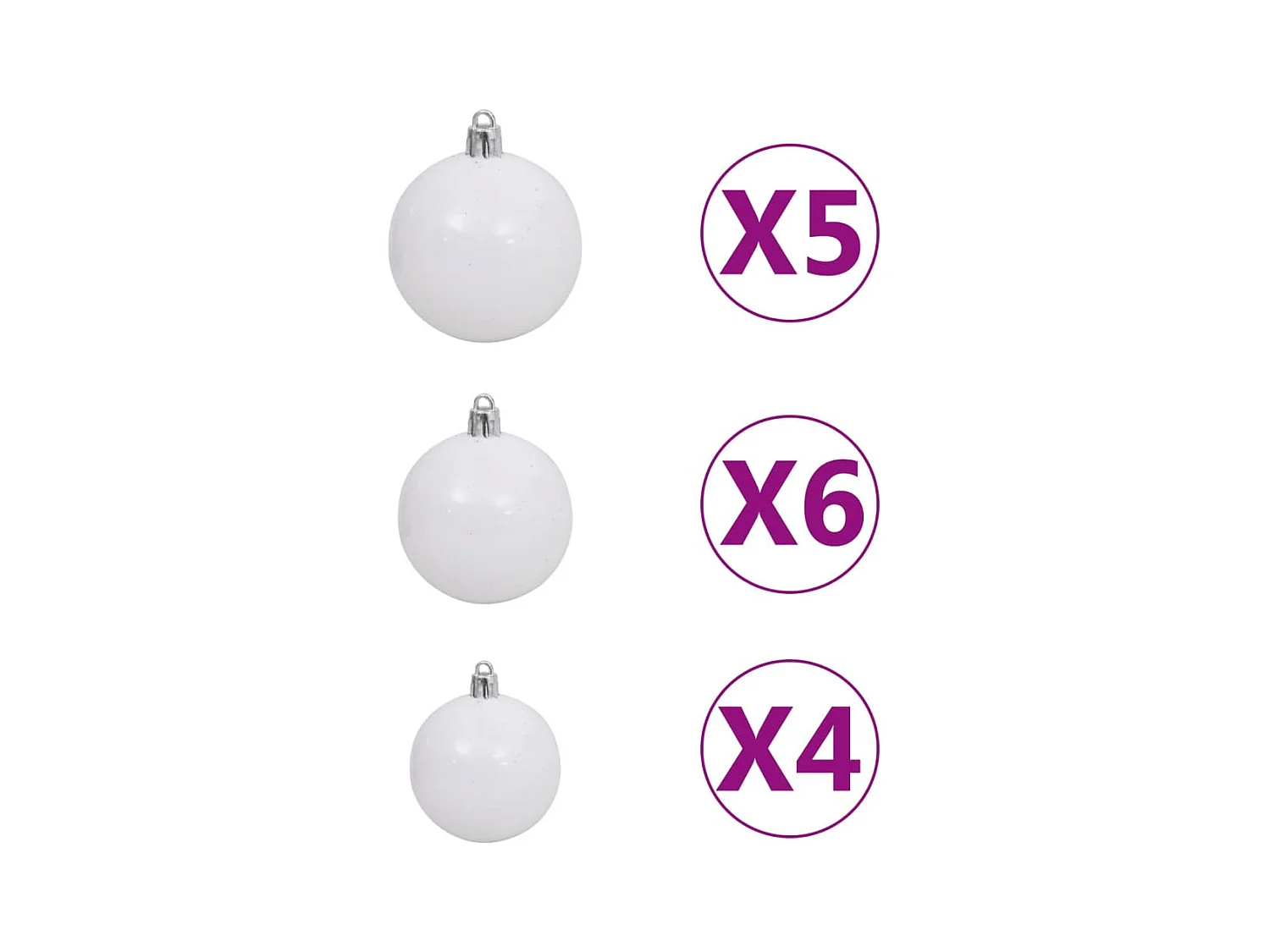 Set palline di Natale con piccone e 150 LED 61 pz. Bianche e grigie