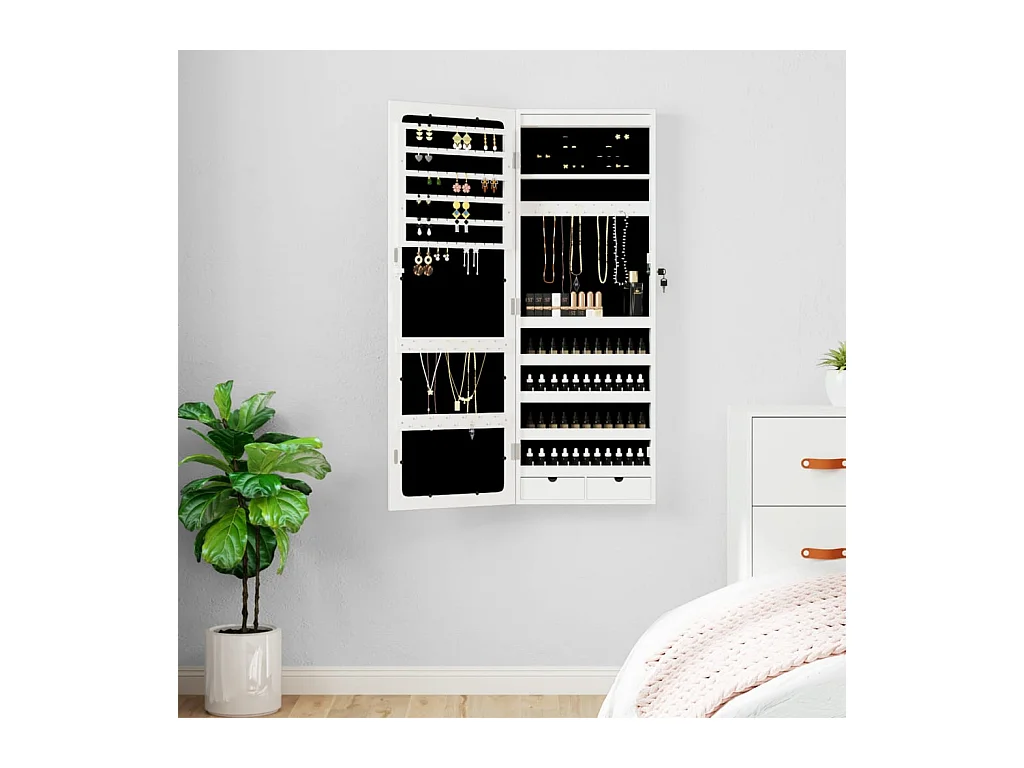 Armoire à bijoux avec miroir et éclairage LED mural blanc