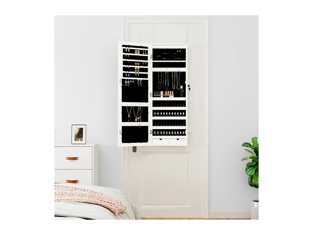 Armoire à bijoux avec miroir et éclairage LED mural blanc