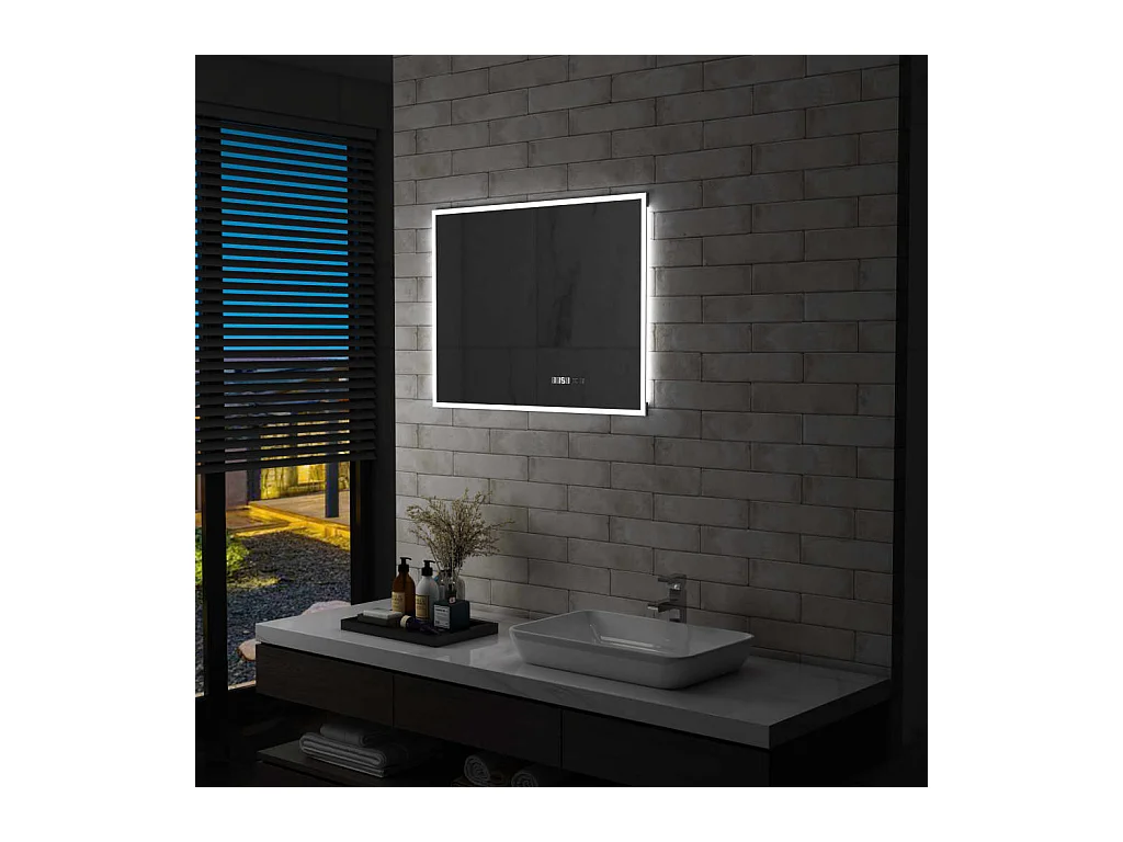 Badkamerspiegel LED met aanraaksensor en tijdweergave 80x60 cm